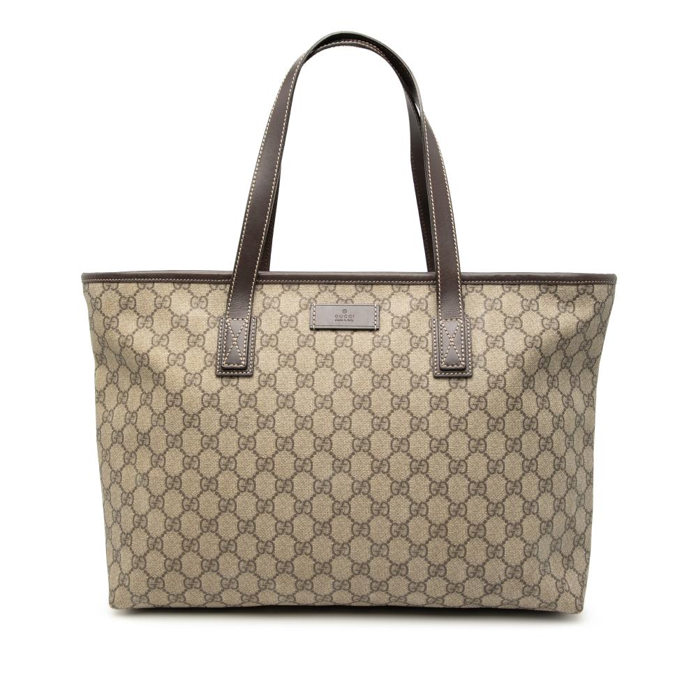 Gucci AB Gucci Brown Beige Coated Canvas Fabric GG Supreme Tote Italy
