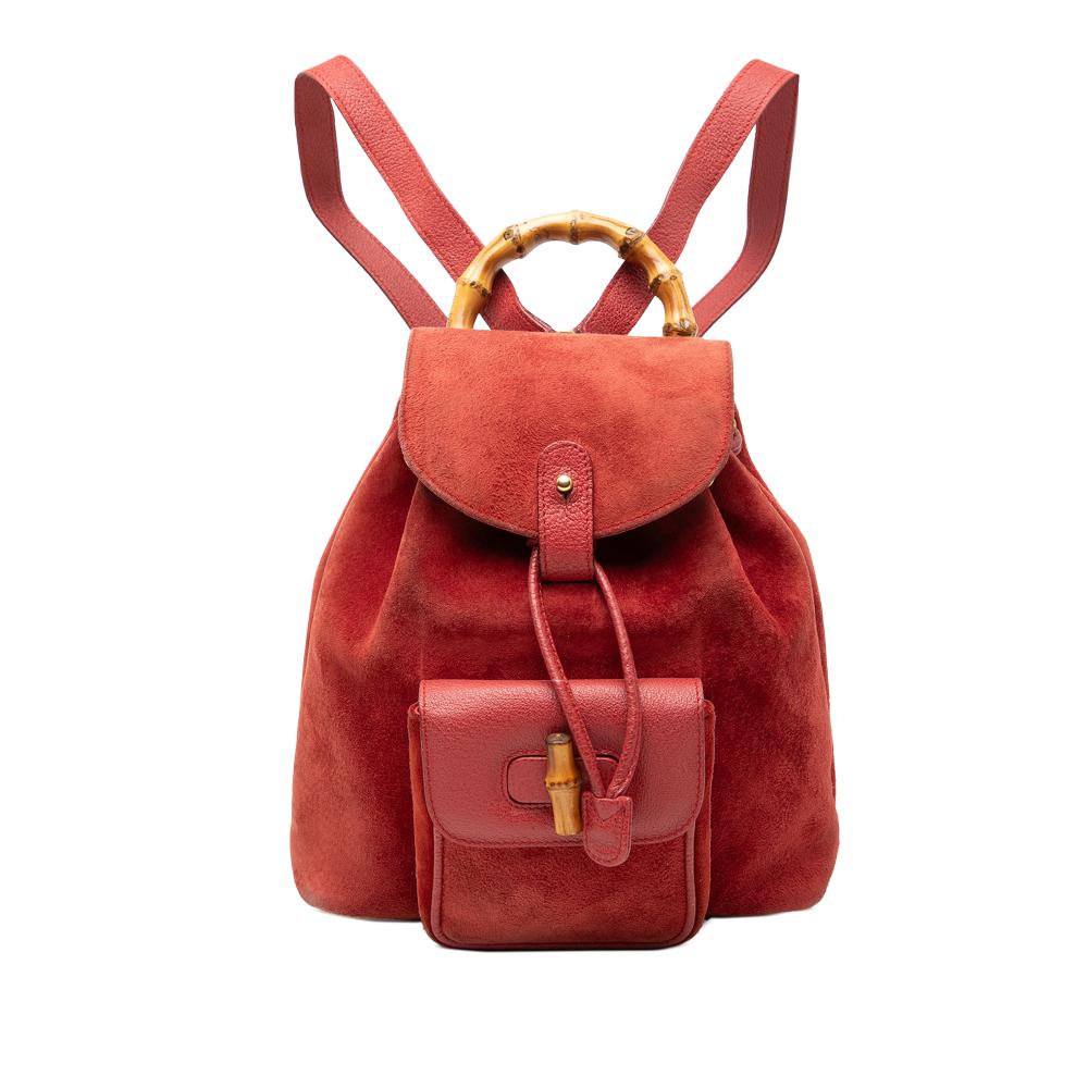 Gucci B Gucci Red Suede Leather Bamboo Backpack Italy