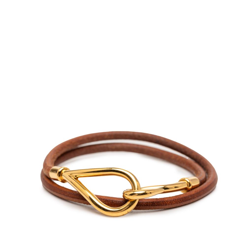 Hermès B Hermès Brown with Gold Calf Leather Jumbo Hook Double Tour Bracelet France