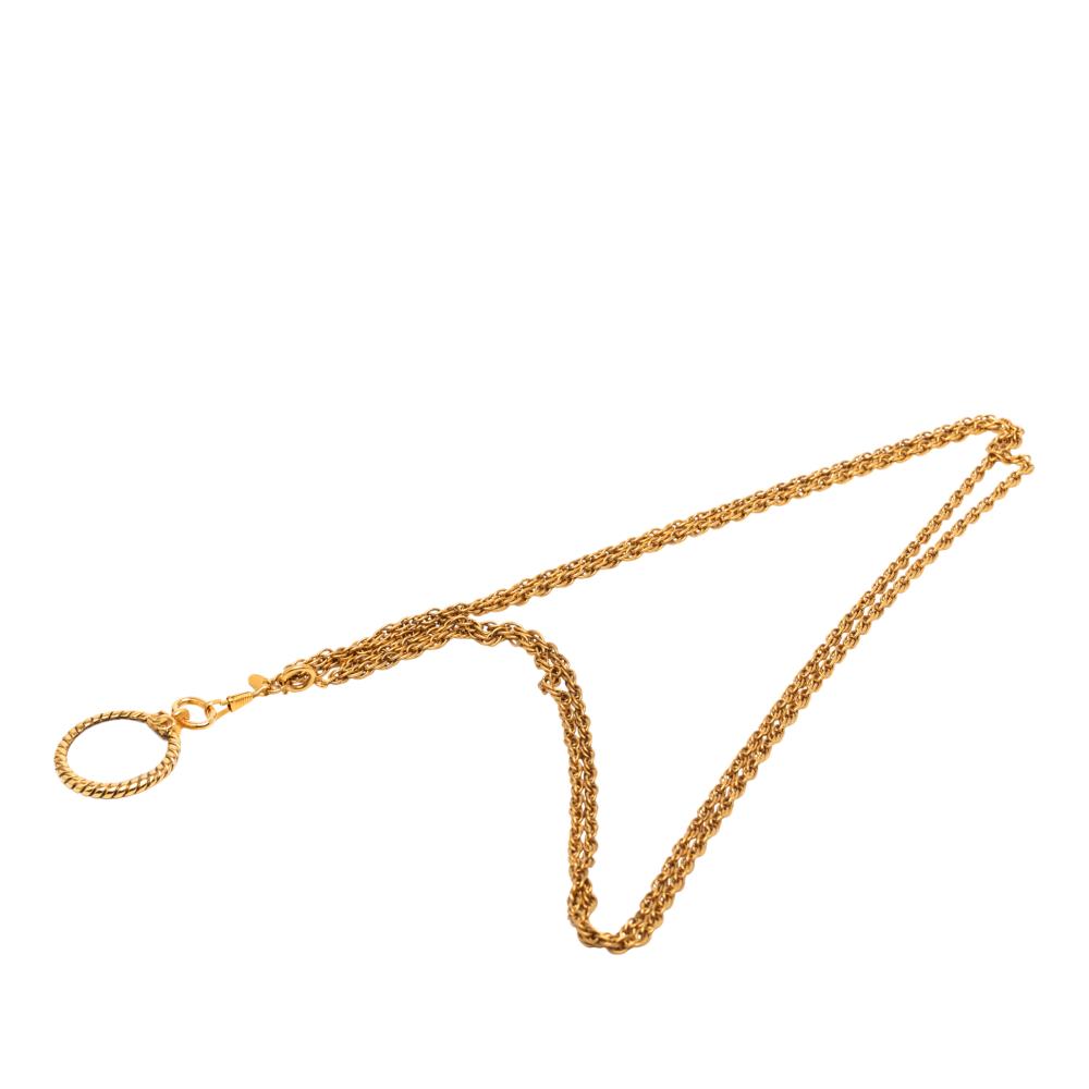 Chanel B Chanel Gold Gold Plated Metal Double Chain Loupe Magnifying Glass Pendant Necklace France