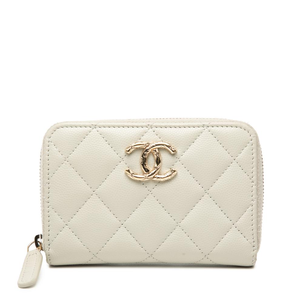 Chanel AB Chanel White Caviar Leather Leather CC Quilted Caviar Zip Coin Purse Spain