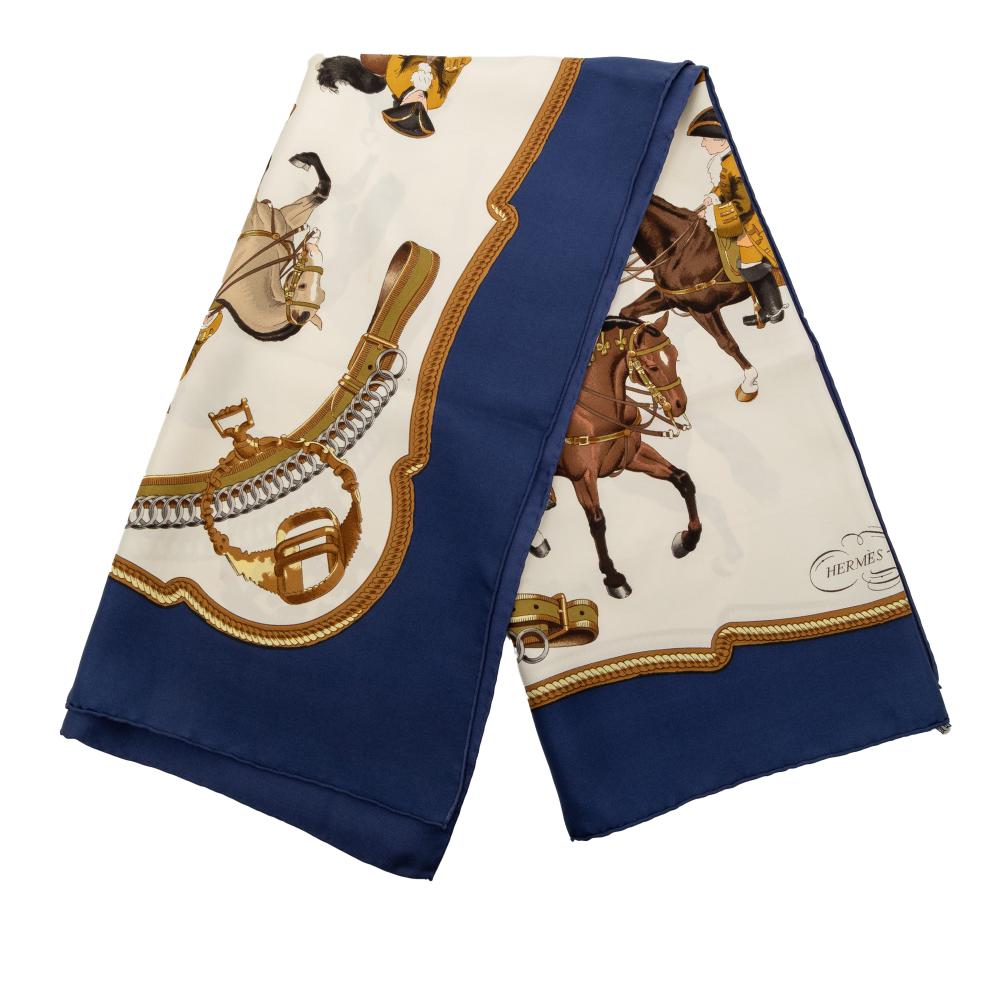 Hermès AB Hermès White Silk Fabric Reprise Scarf 90 France