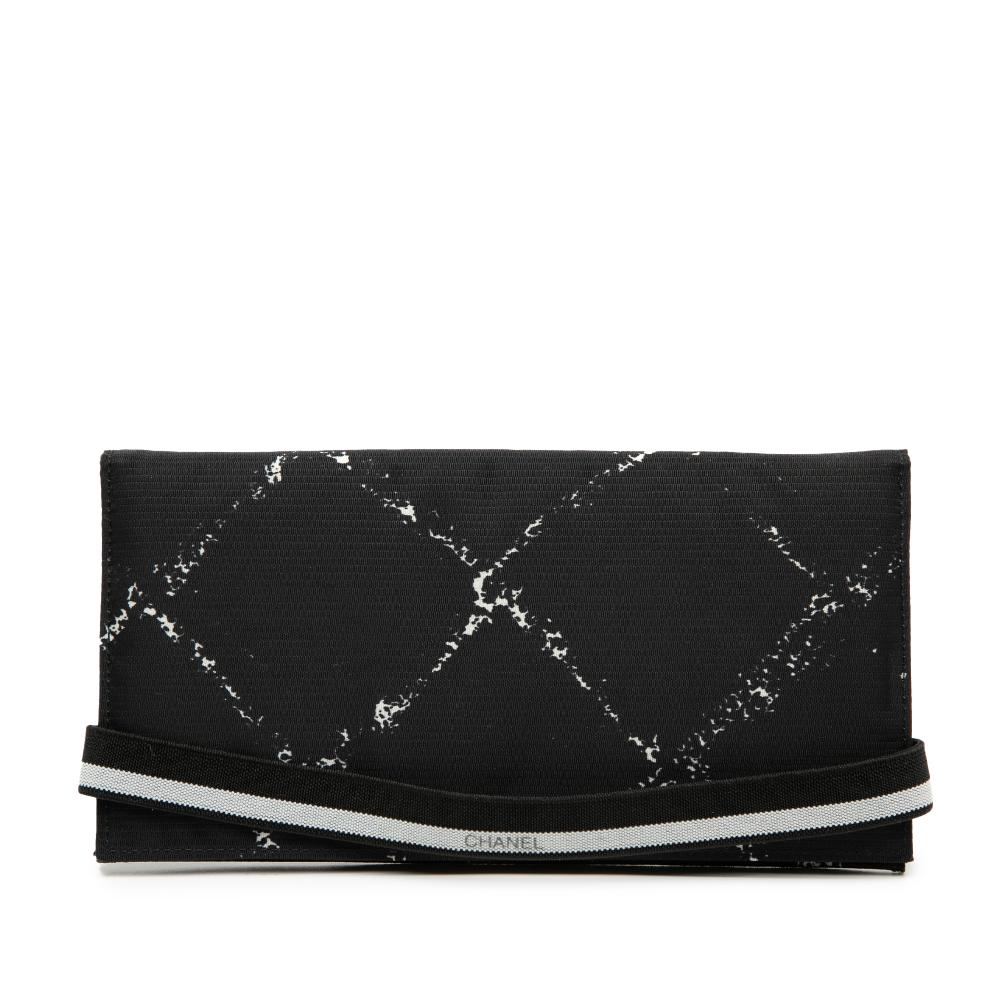 Chanel AB Chanel Black Nylon Fabric Old Travel Line Bifold Long Wallet France