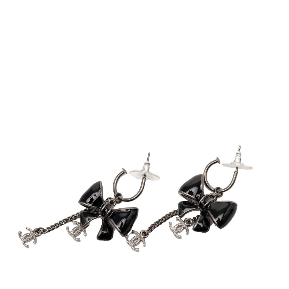 Chanel B Chanel Black Enamel Other CC Bow Ribbon Fishhook Wires Earrings France