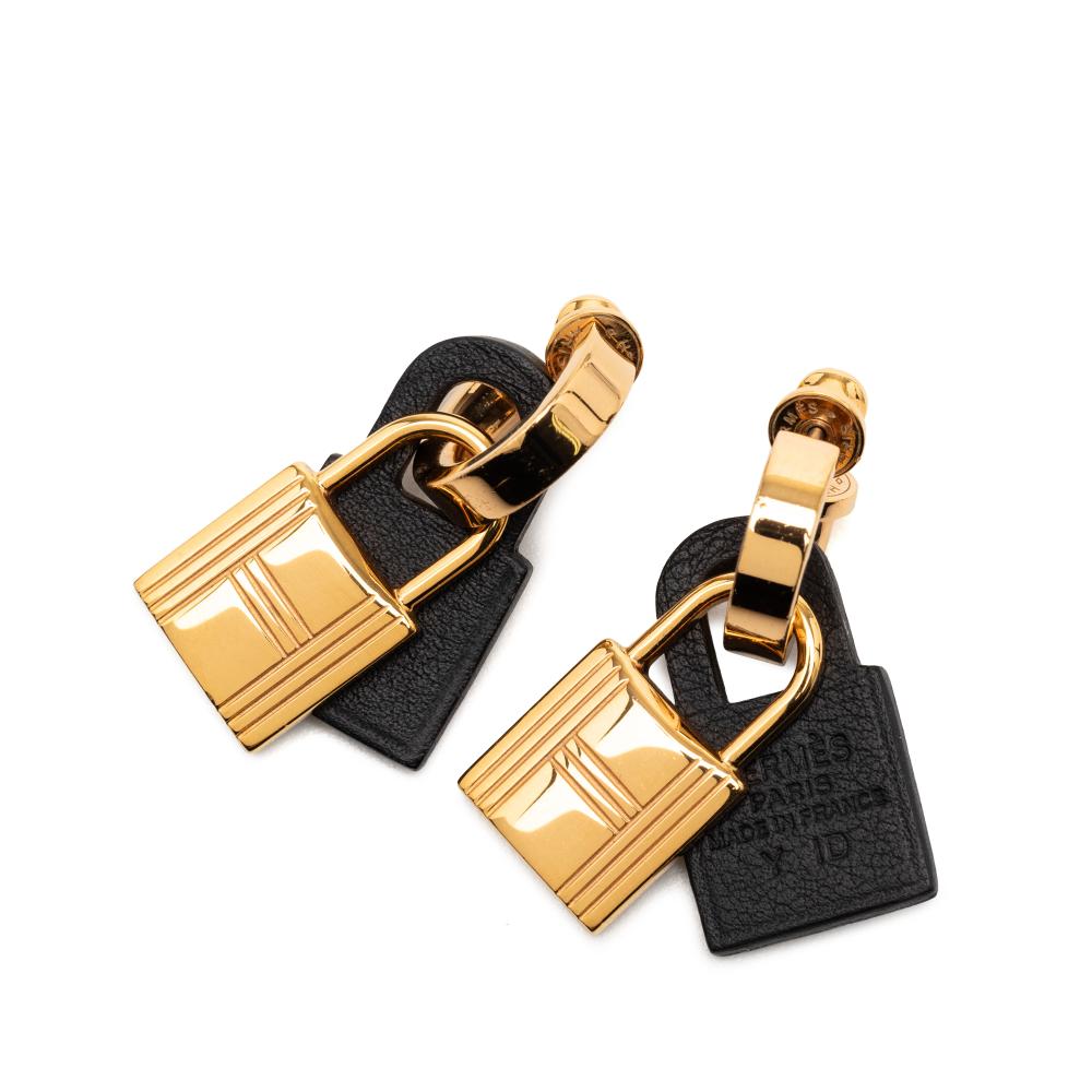 Hermès B Hermès Gold with Black Gold Plated Metal Swift O Kelly Earrings France