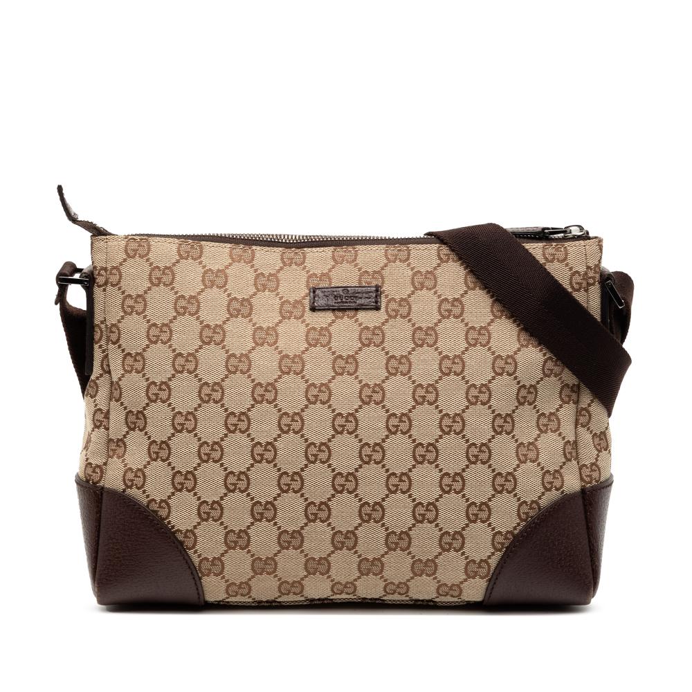 Gucci AB Gucci Brown Beige Canvas Fabric GG Crossbody Italy