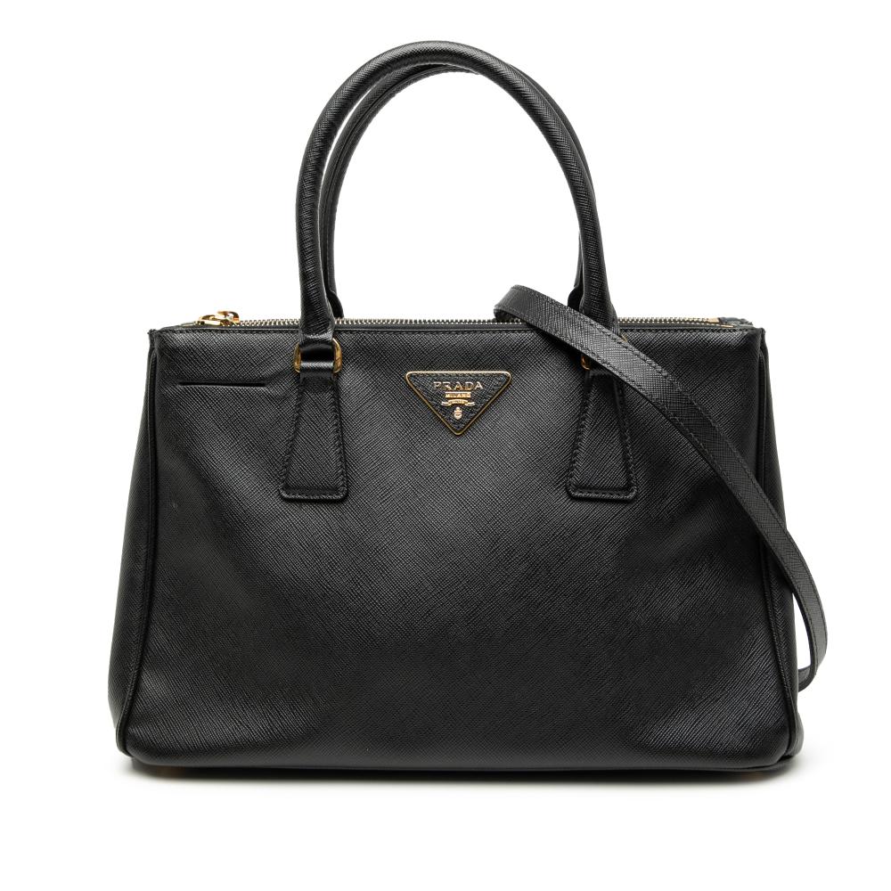 Prada B Prada Black Saffiano Leather Small Lux Galleria Double Zip Satchel Italy