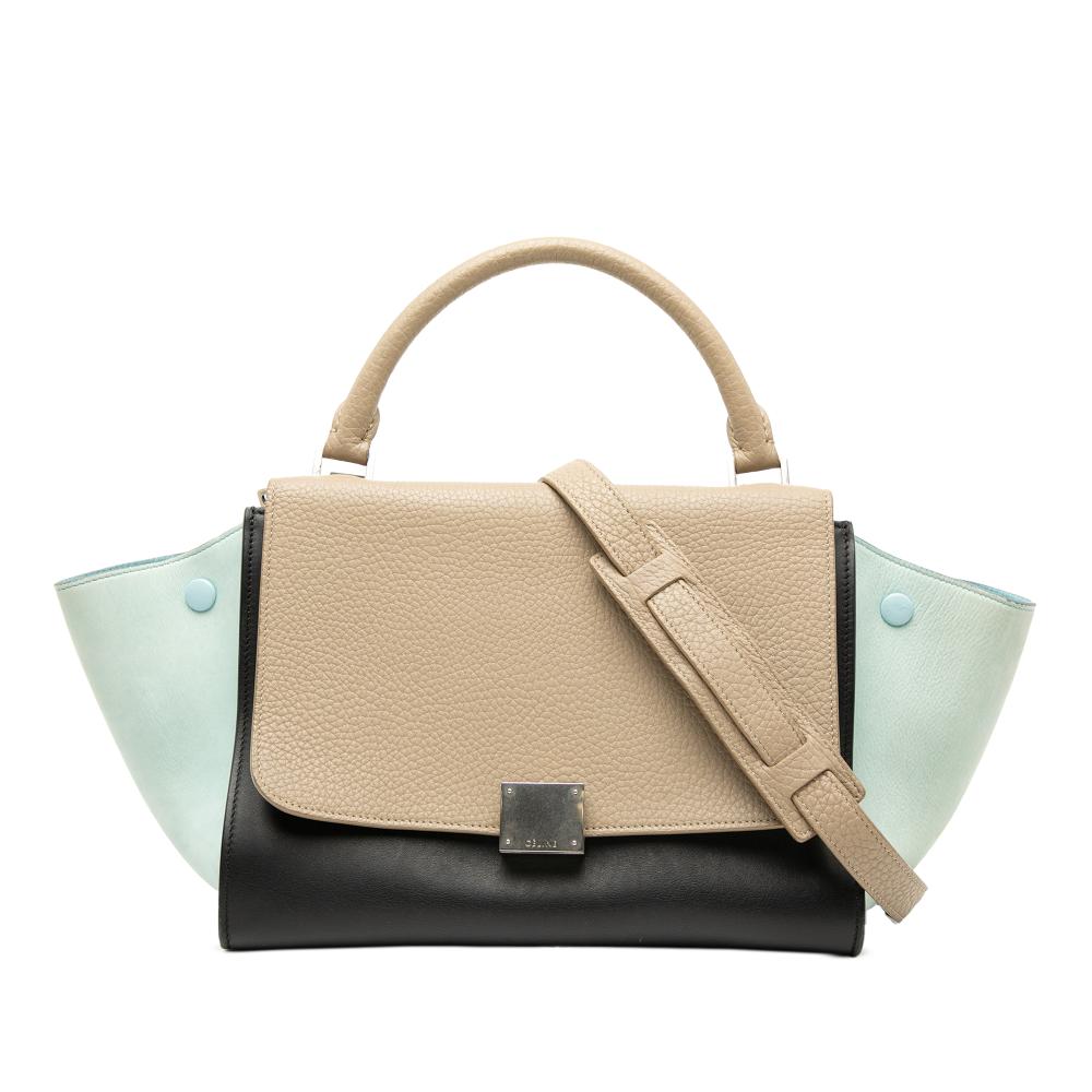 Celine B Celine Black with Multi Calf Leather Small Tricolor Trapeze Satchel Italy