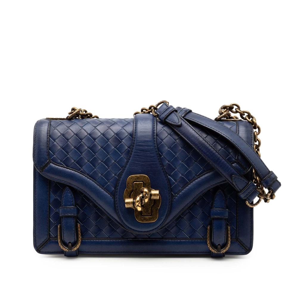 Bottega Veneta B Bottega Veneta Blue Nappa Leather Leather Nappa Intrecciato City Knot Shoulder Bag Italy