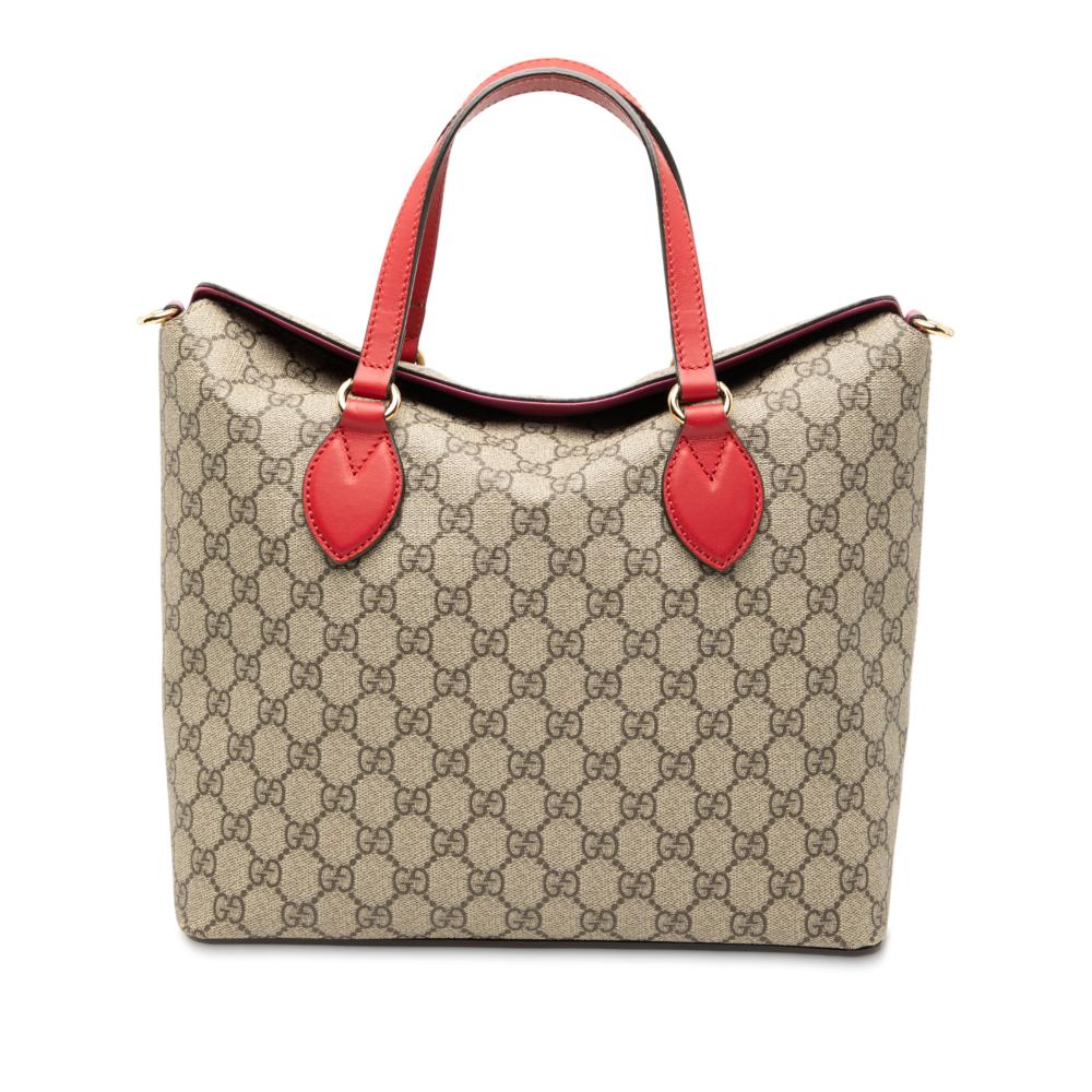 Gucci B Gucci Brown Beige Coated Canvas Fabric GG Supreme Linea A Foldover Tote Italy