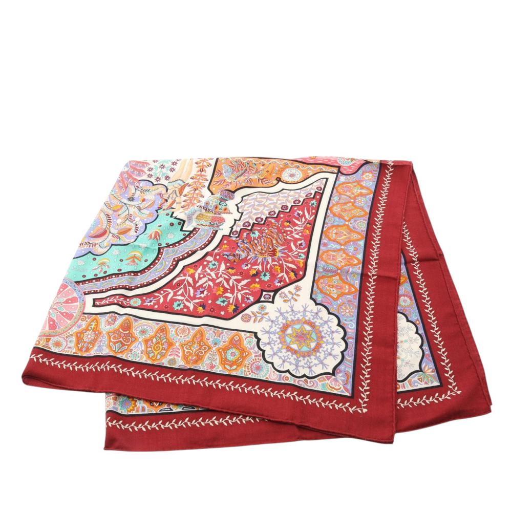 Hermès AB Hermès Red Bordeaux Wool Fabric Aux Portes du Palais Cashmere Silk Shawl 140 France