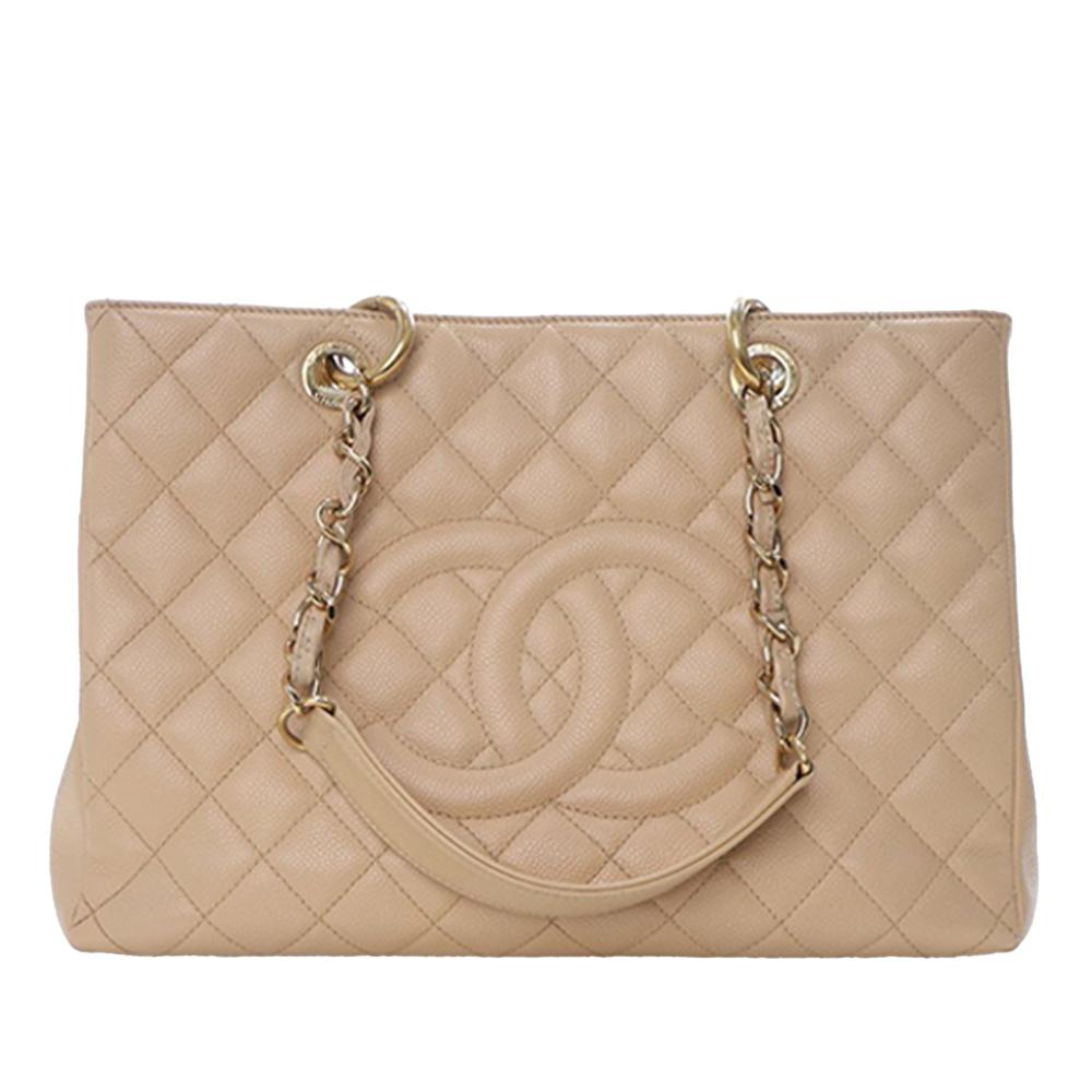 Chanel AB Chanel Brown Beige Caviar Leather Leather Caviar Grand Shopping Tote Italy