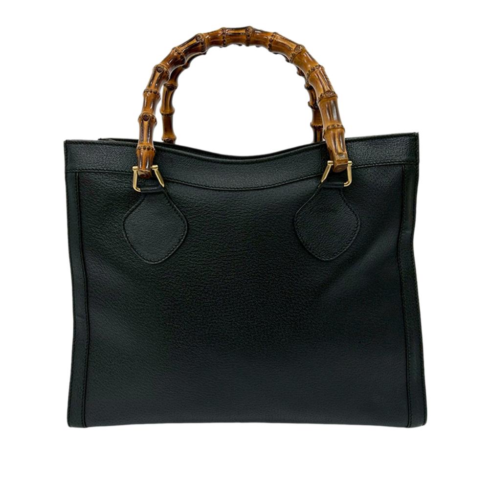Gucci AB Gucci Black Calf Leather Medium Bamboo Diana Tote Italy