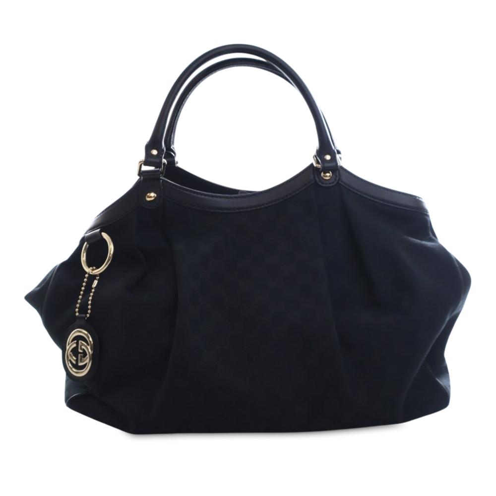 Gucci AB Gucci Black Canvas Fabric Large GG Sukey Tote Italy