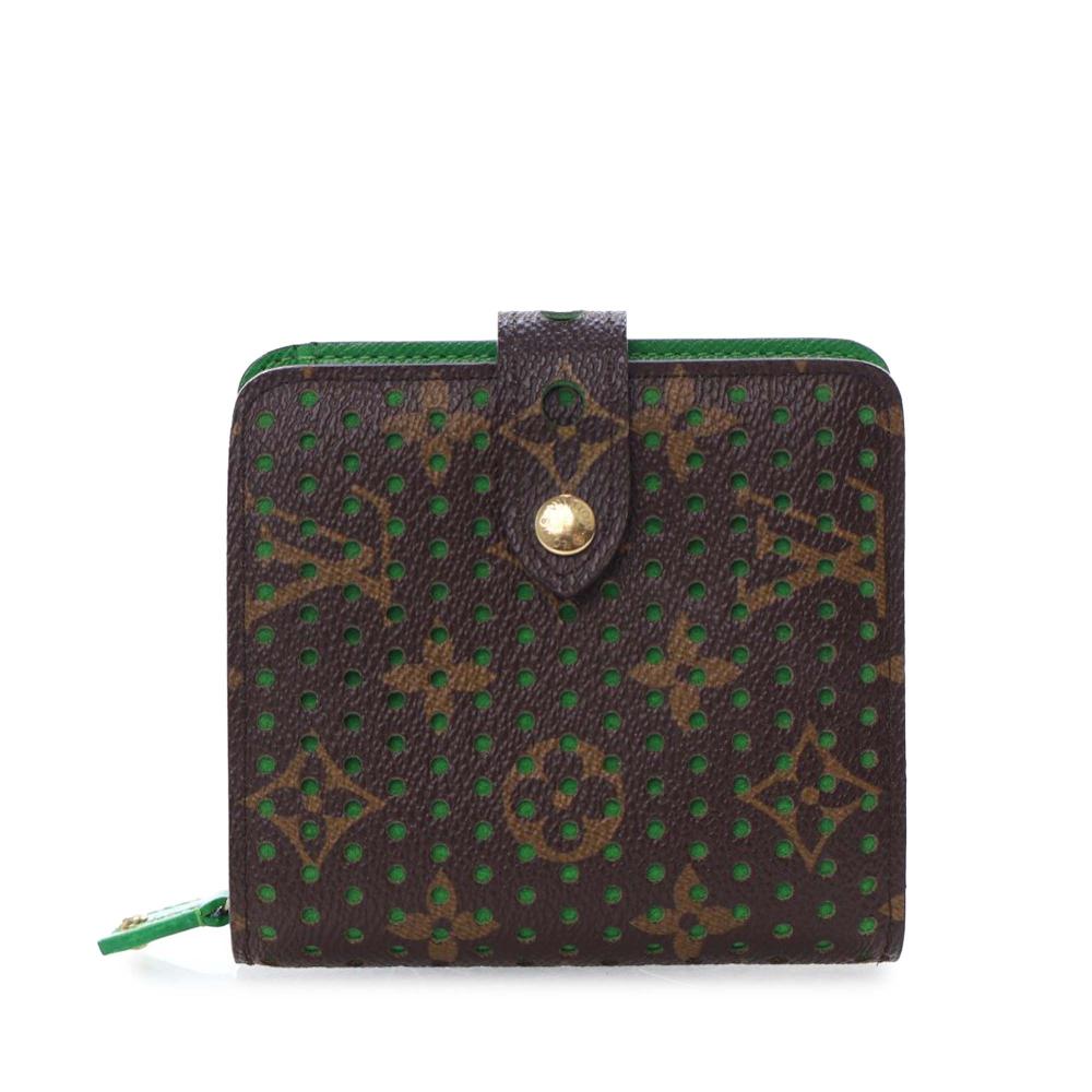 Louis Vuitton AB Louis Vuitton Brown Monogram Canvas Fabric Monogram Perforated Compact Zipped Wallet France