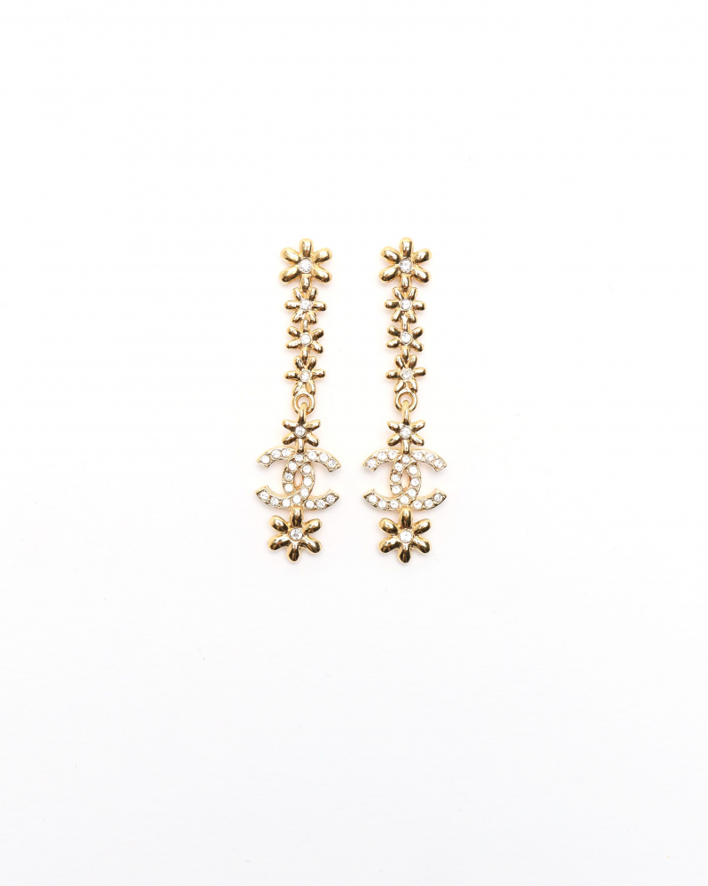 Chanel Coco Mark Rhinestone Dangling Earrings