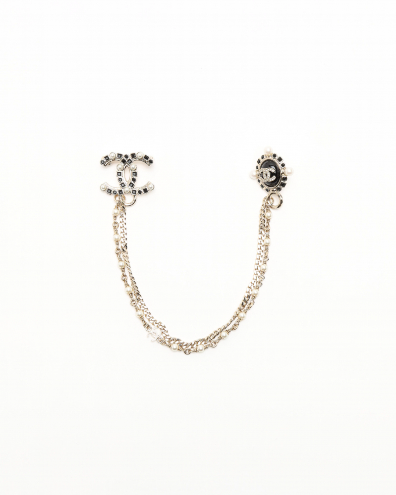 Chanel Coco Mark Rhinestone Pearl Pin Brooch