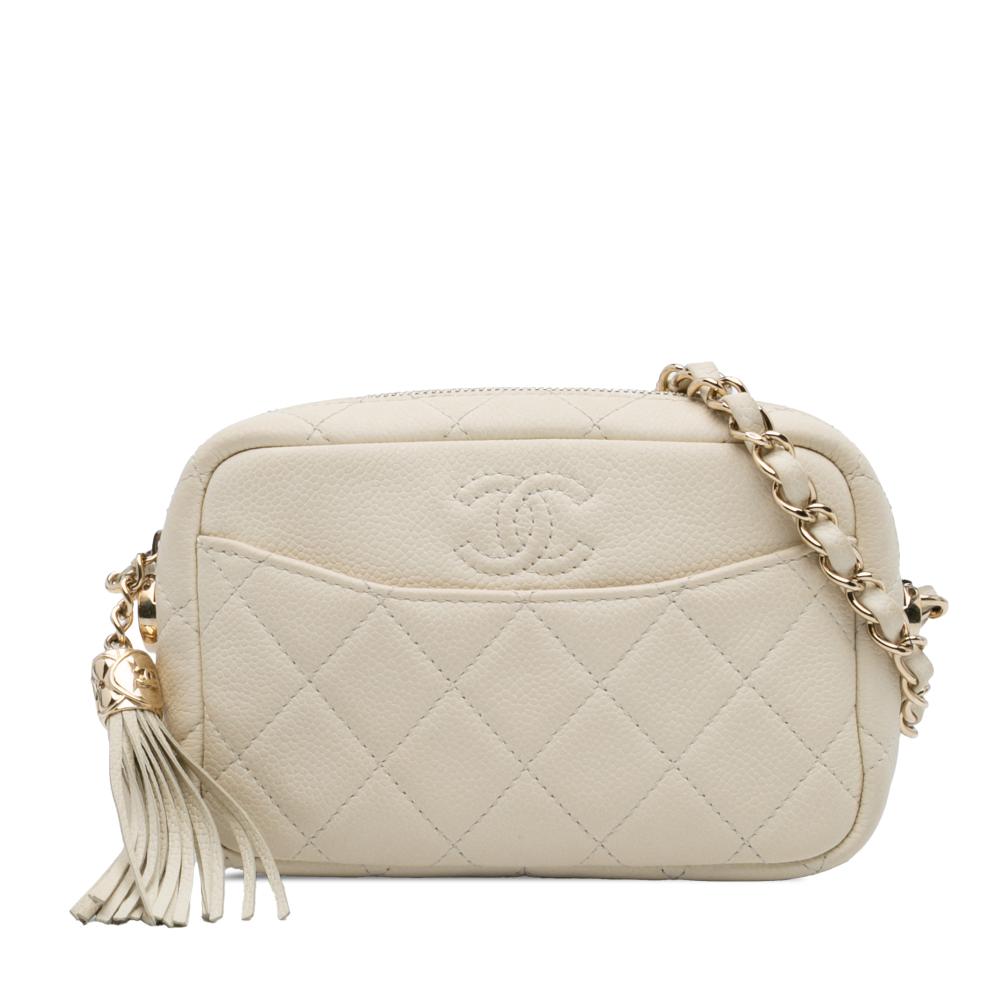Chanel AB Chanel White Ivory Caviar Leather Leather Small CC Flat Quilted Caviar Camera Bag Italy