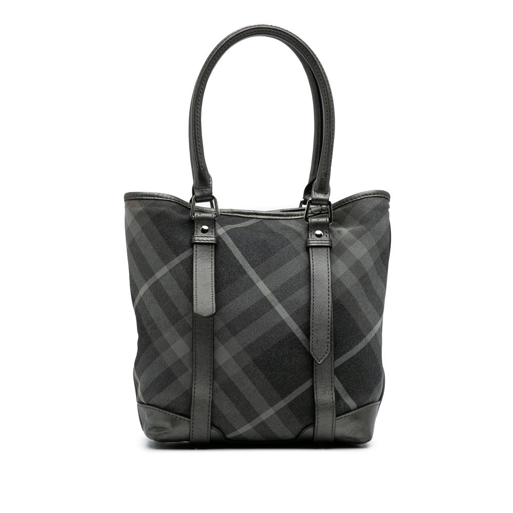 Burberry B Burberry Gray Dark Gray Canvas Fabric Shimmer Check Tote China