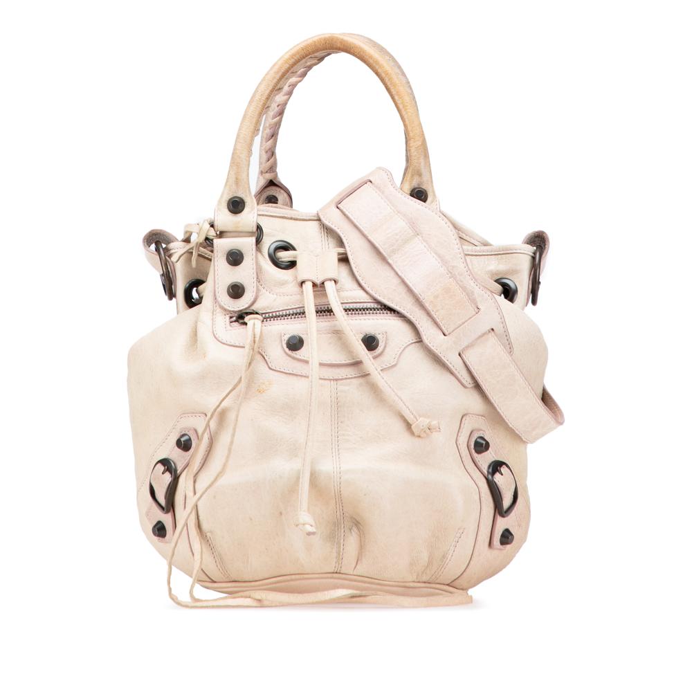 Balenciaga B Balenciaga Brown Light Beige Lambskin Leather Leather Mini Lambskin Motocross Pompon Bag Italy