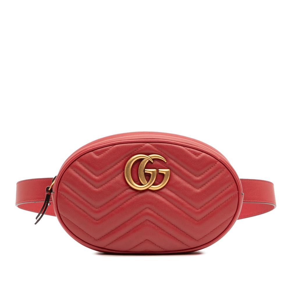 Gucci B Gucci Red Calf Leather Small GG Marmont Matelasse Belt Bag Italy