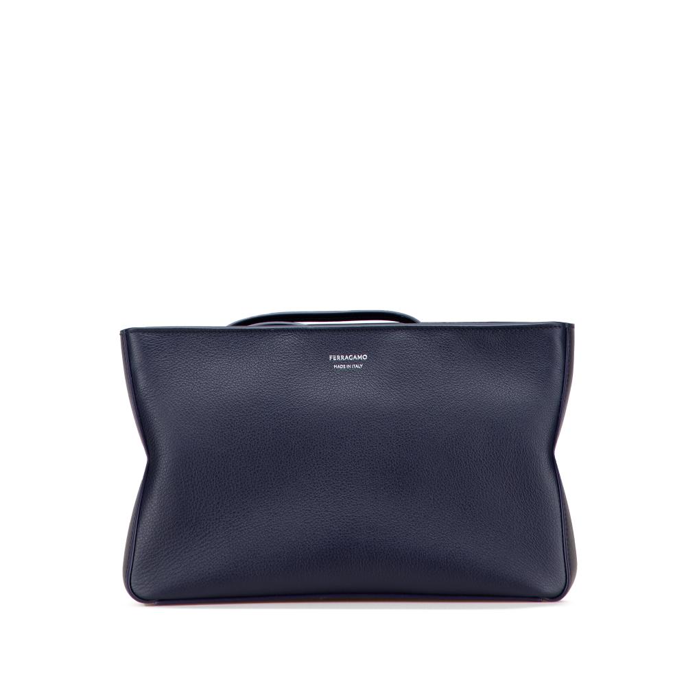 Ferragamo AB Ferragamo Blue Navy Calf Leather Soft Pouch Italy