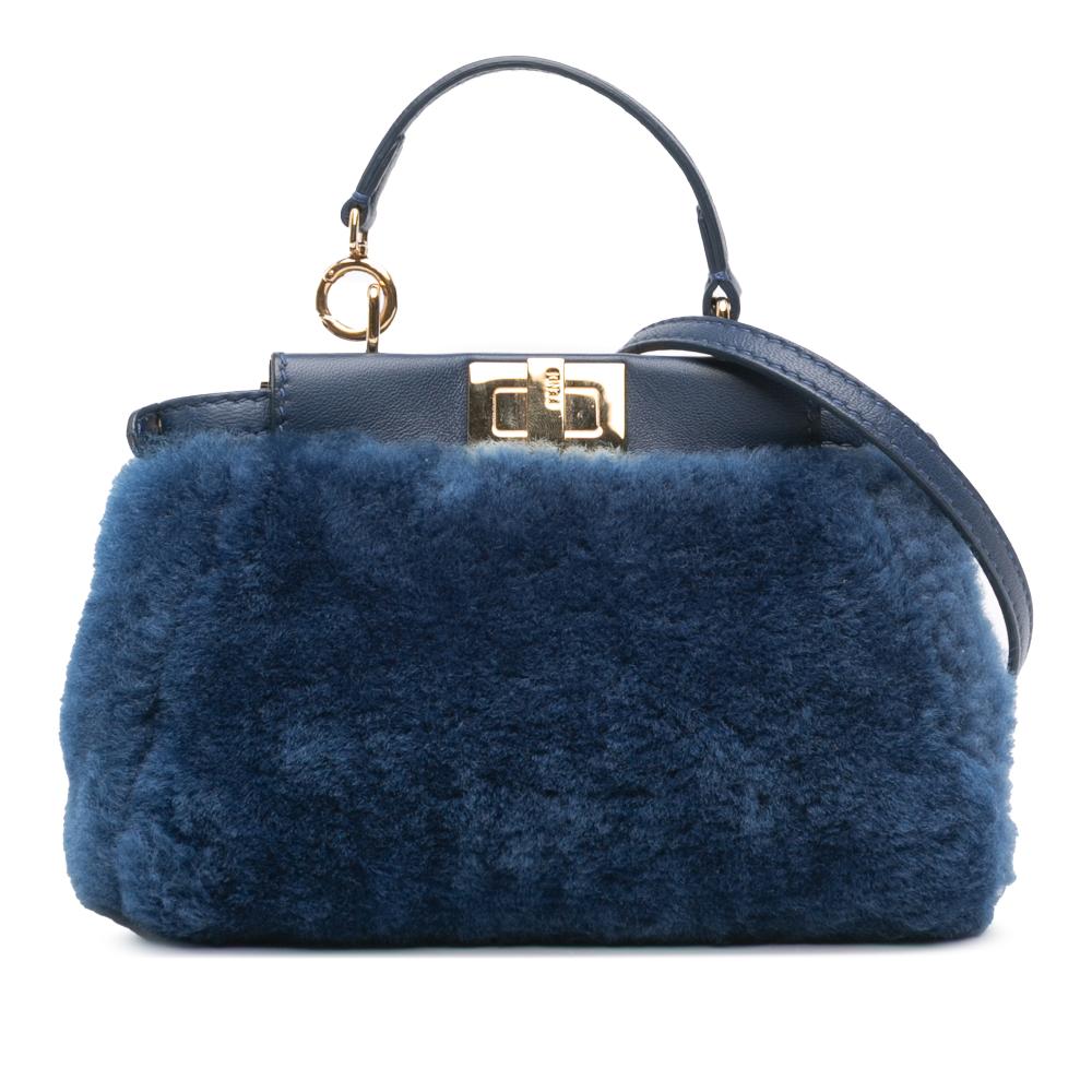 Fendi B Fendi Blue Fur Natural Material Micro Shearling Peekaboo Satchel Italy