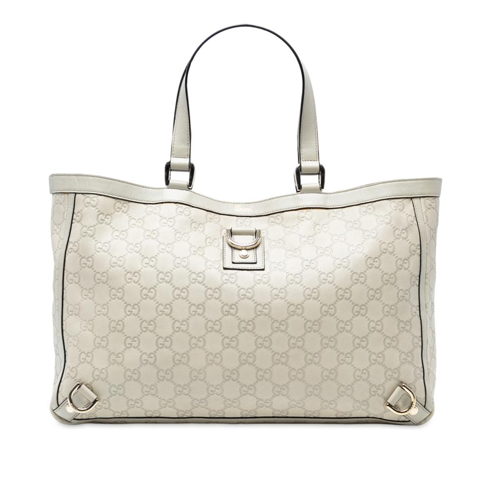 Gucci B Gucci White Ivory Calf Leather Guccissima Abbey D Ring Tote Italy