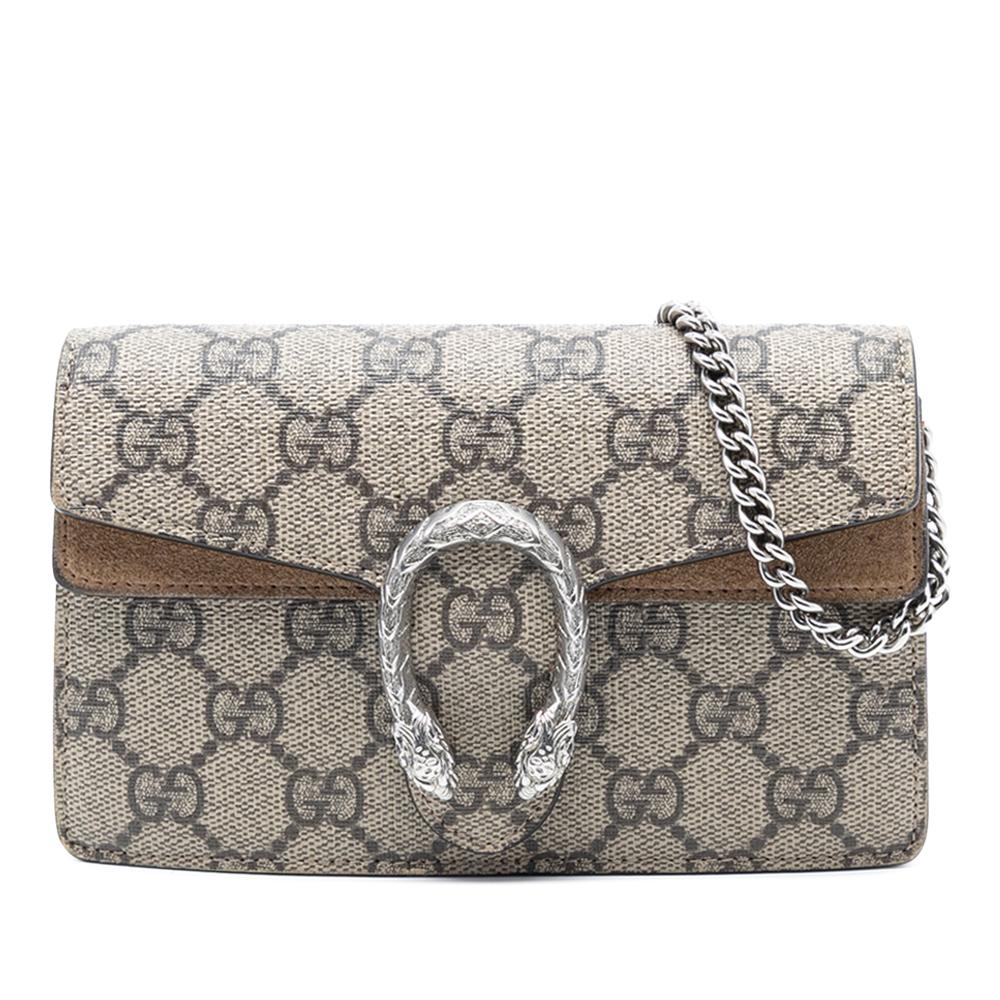 Gucci AB Gucci Brown Beige Coated Canvas Fabric Mini GG Supreme Dionysus Crossbody Italy