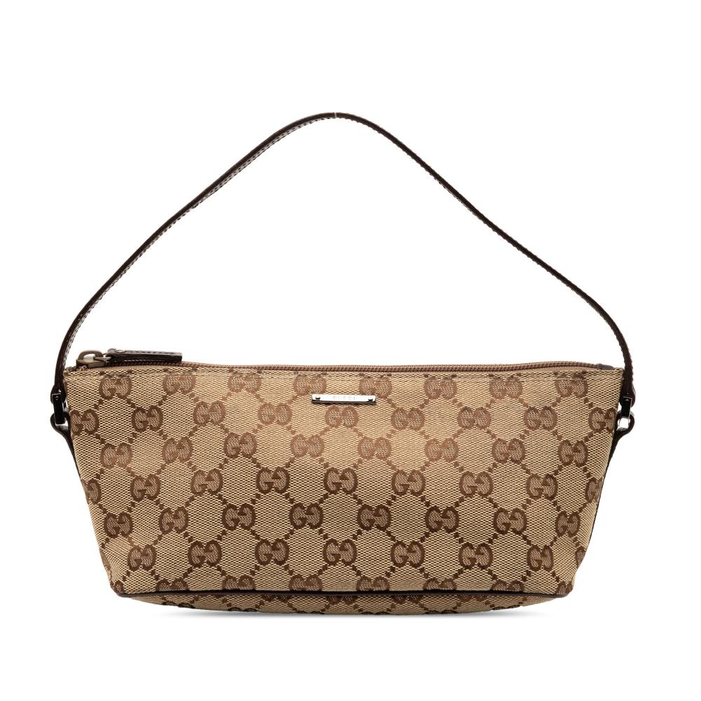 Gucci B Gucci Brown Beige Canvas Fabric GG Boat Italy