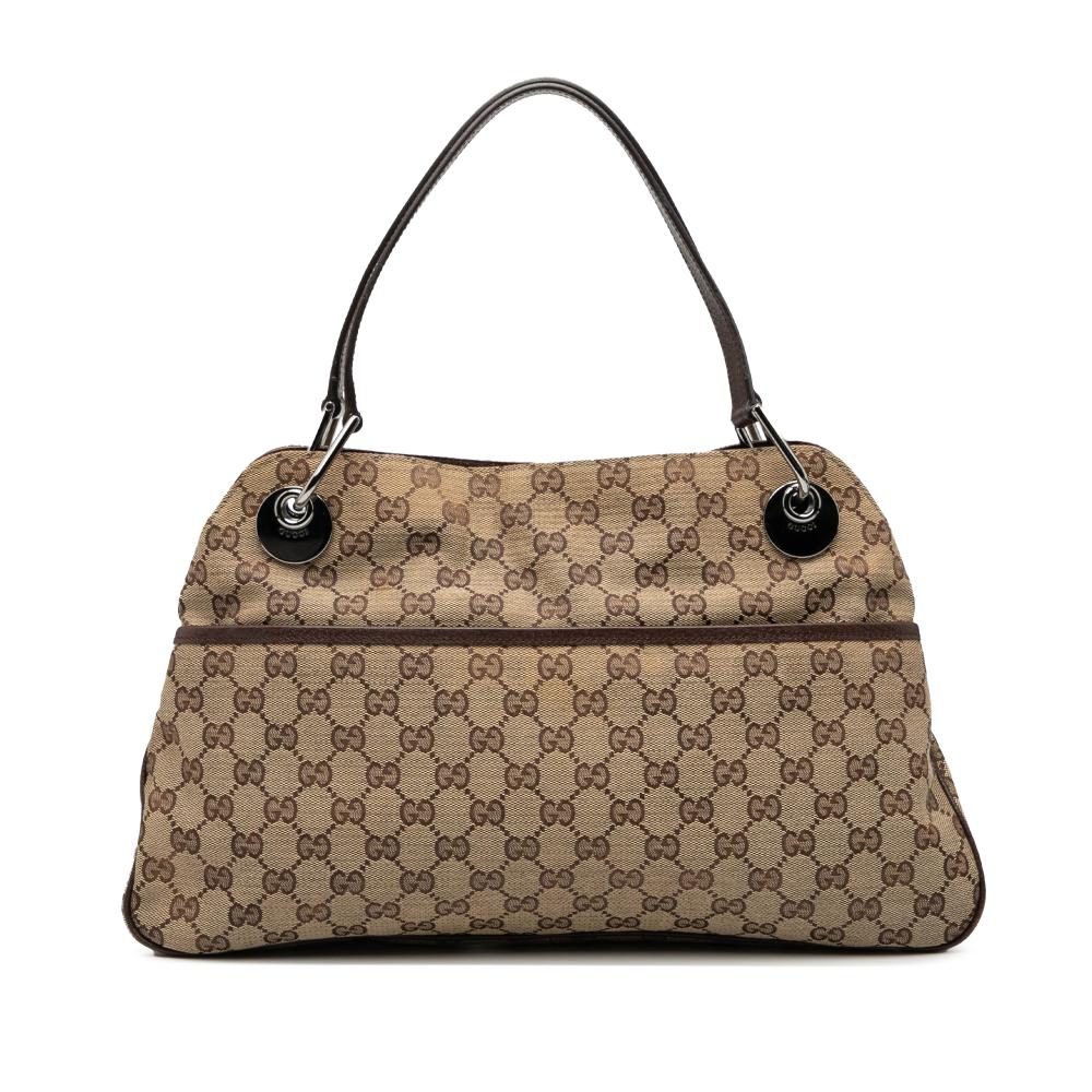 Gucci B Gucci Brown Beige Canvas Fabric GG Eclipse Shoulder Bag Italy