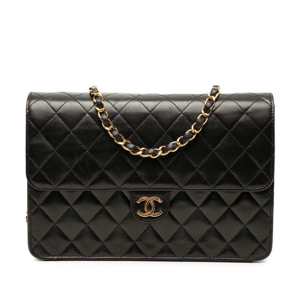 Chanel B Chanel Black Lambskin Leather Leather Medium CC Quilted Lambskin Single Flap France