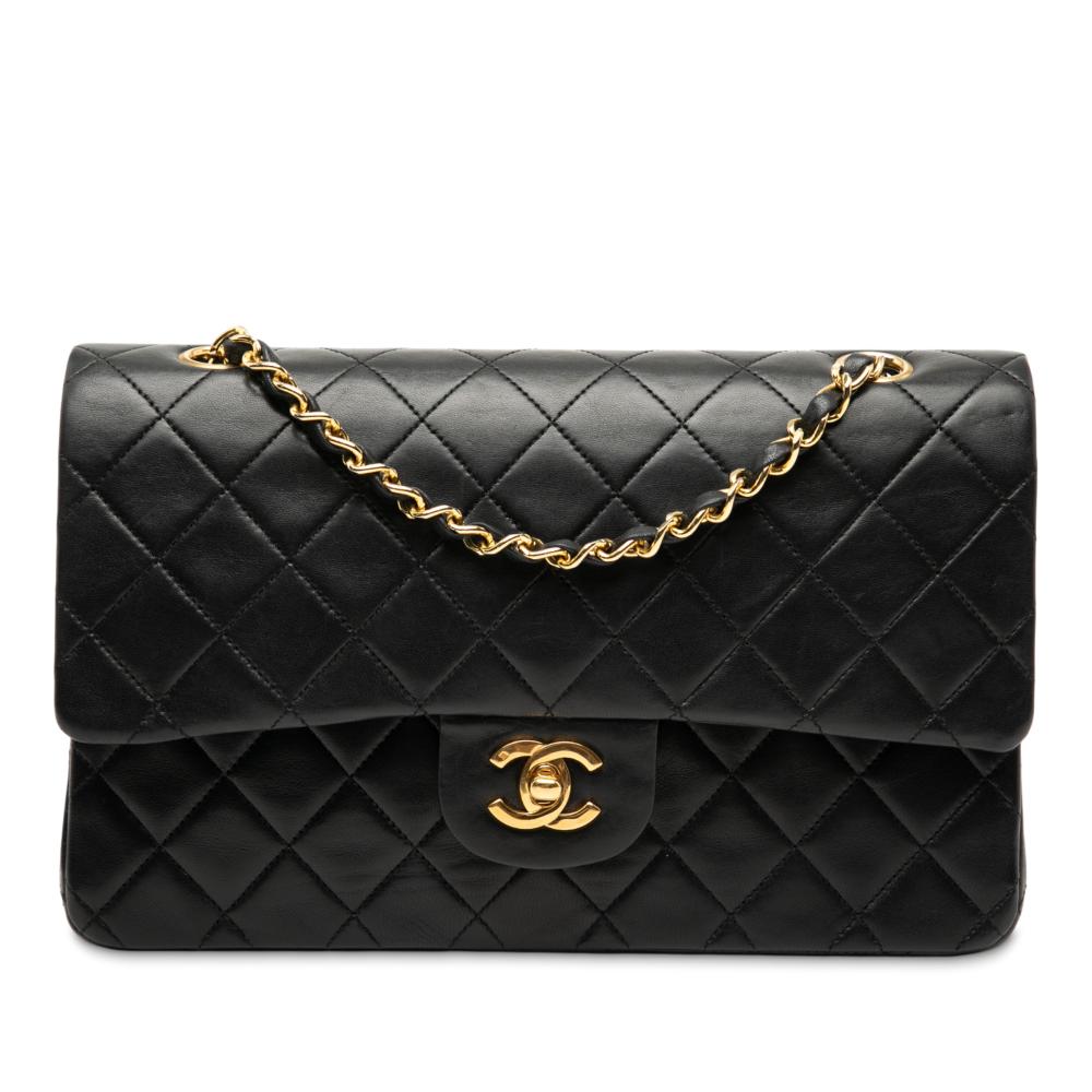 Chanel B Chanel Black Lambskin Leather Leather Medium Classic Lambskin Double Flap France