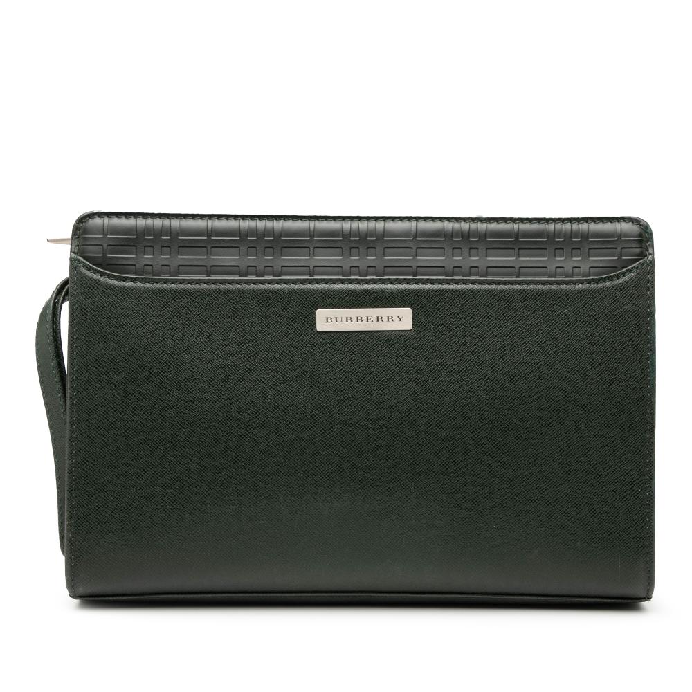 Burberry B Burberry Green Dark Green Calf Leather Clutch United Kingdom