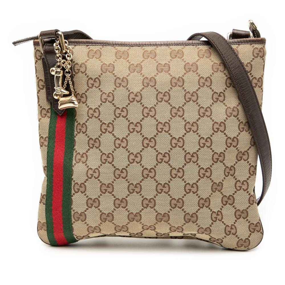 Gucci B Gucci Brown Beige Canvas Fabric GG Jolicoeur Crossbody Italy