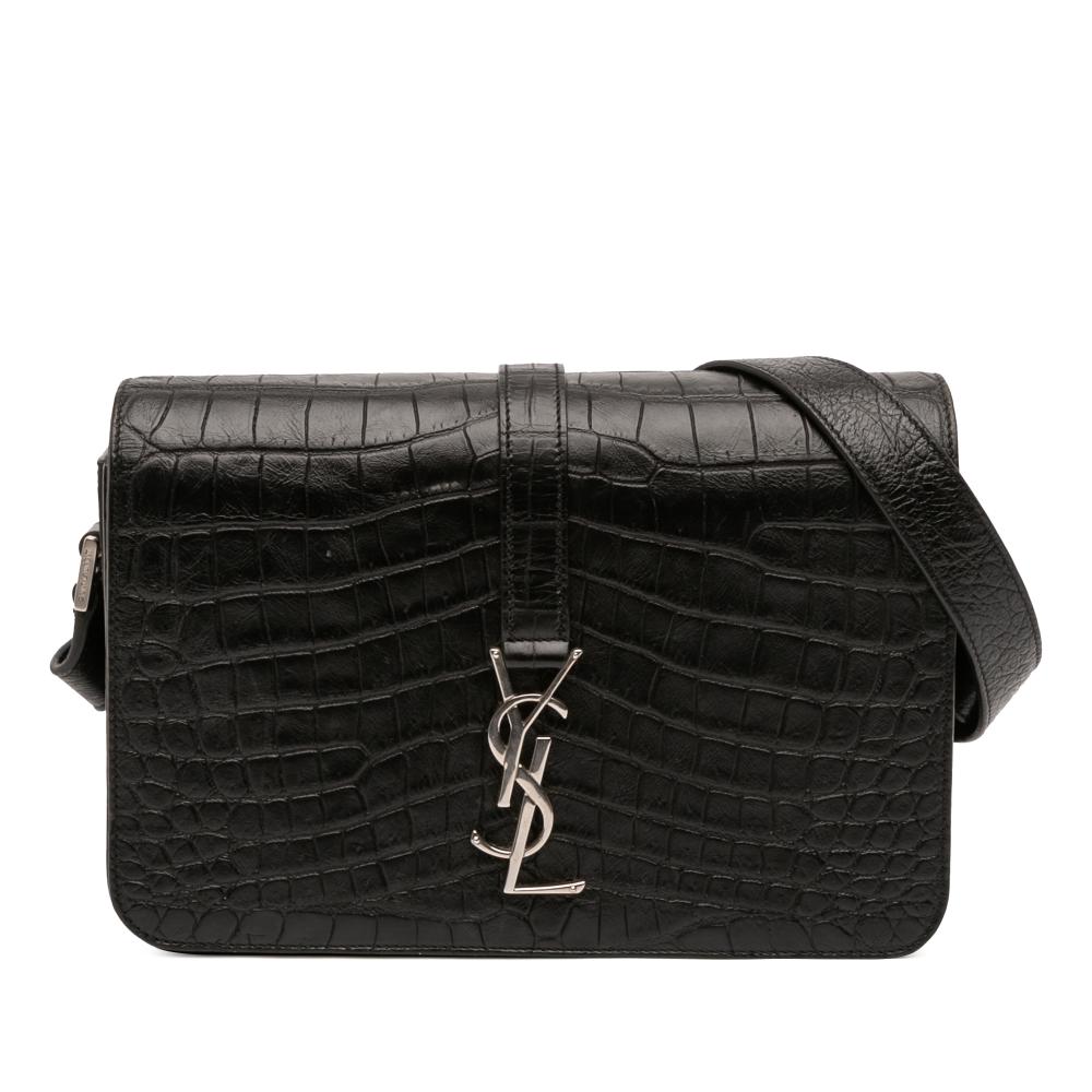 Saint Laurent B Saint Laurent Black Calf Leather Medium Croc Embossed Monogram Universite Crossbody Italy