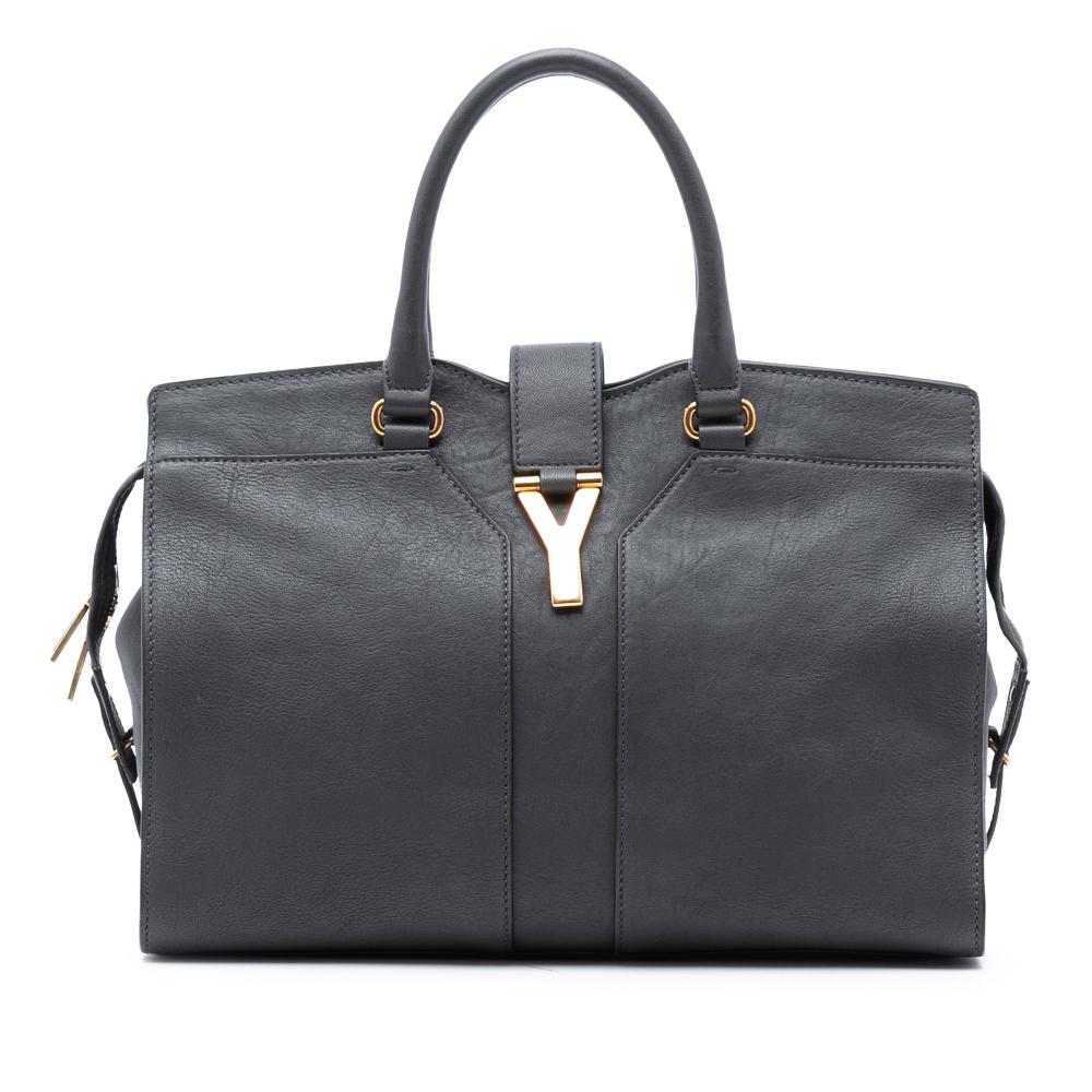 Saint Laurent B Saint Laurent Gray Dark Gray Calf Leather Medium Cabas Chyc Satchel Italy