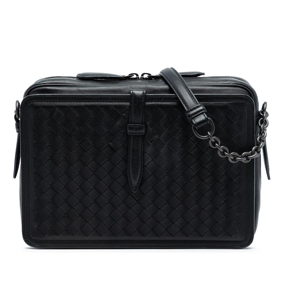 Bottega Veneta B Bottega Veneta Black Nappa Leather Leather Nappa Intrecciato Belt Flap Camera Bag Italy
