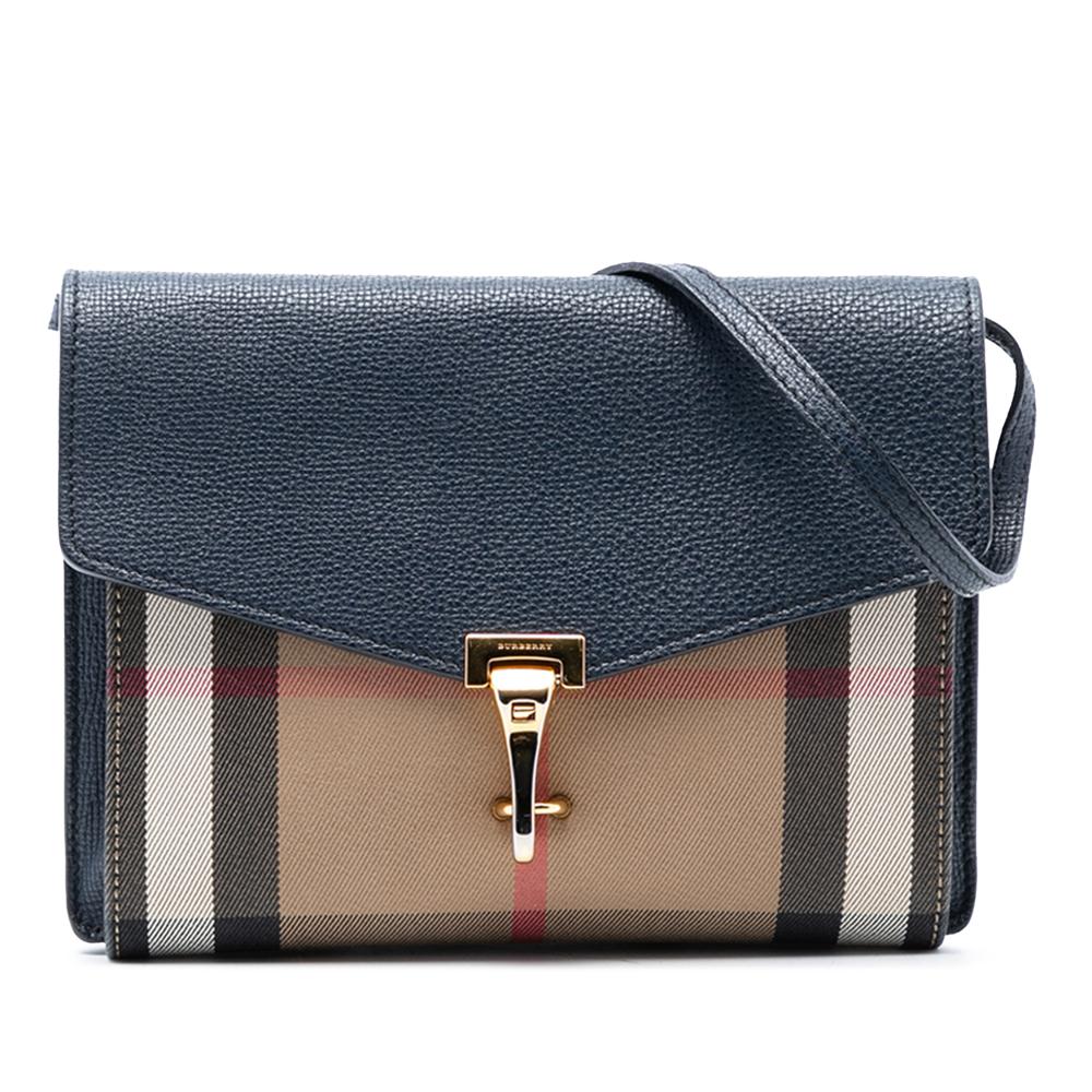 Burberry B Burberry Blue Navy Canvas Fabric Small Leather and House Check Derby Macken Crossbody Italy