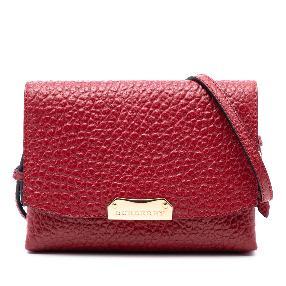 Burberry B Burberry Red Calf Leather Embossed Grained Langley Crossbody Romania