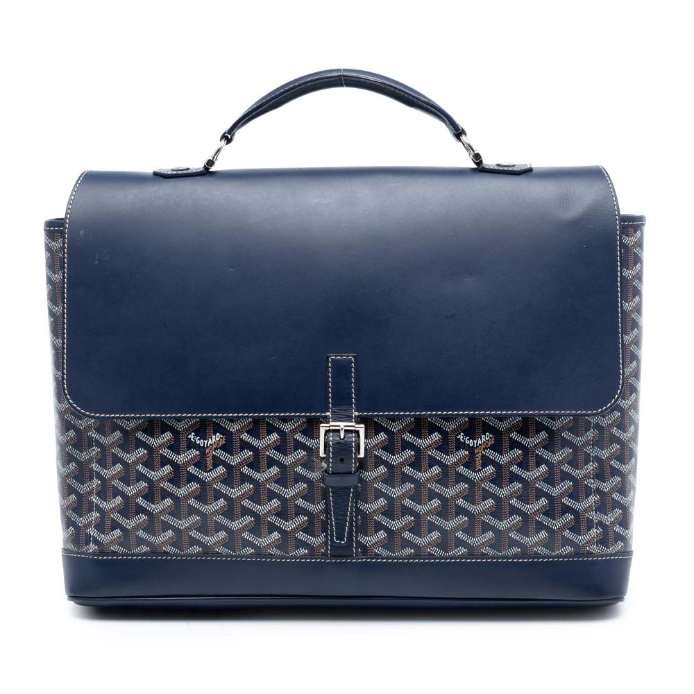 Goyard B Goyard Blue Navy Coated Canvas Fabric Goyardine Citadin PM France