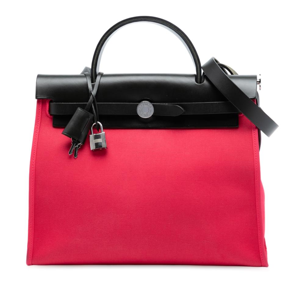 Hermès B Hermès Pink Strawberry with Black Canvas Fabric Toile Herbag Zip 31 France