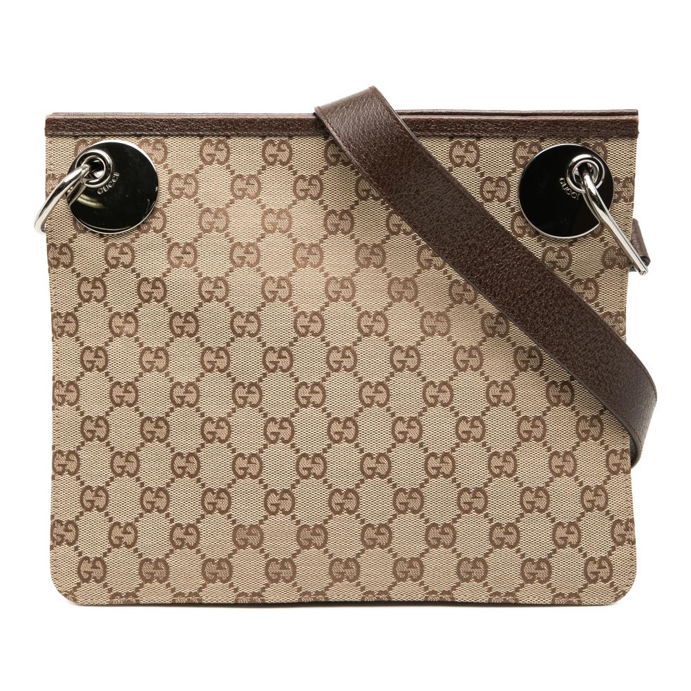 Gucci B Gucci Brown Beige Canvas Fabric GG Eclipse Crossbody Italy