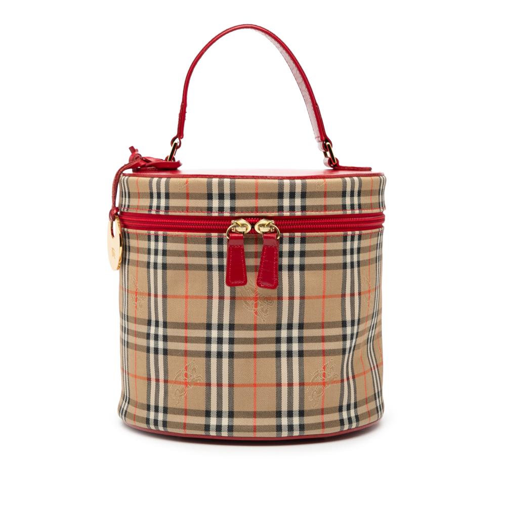 Burberry B Burberry Brown Beige Canvas Fabric Haymarket Check Vanity Bag Italy