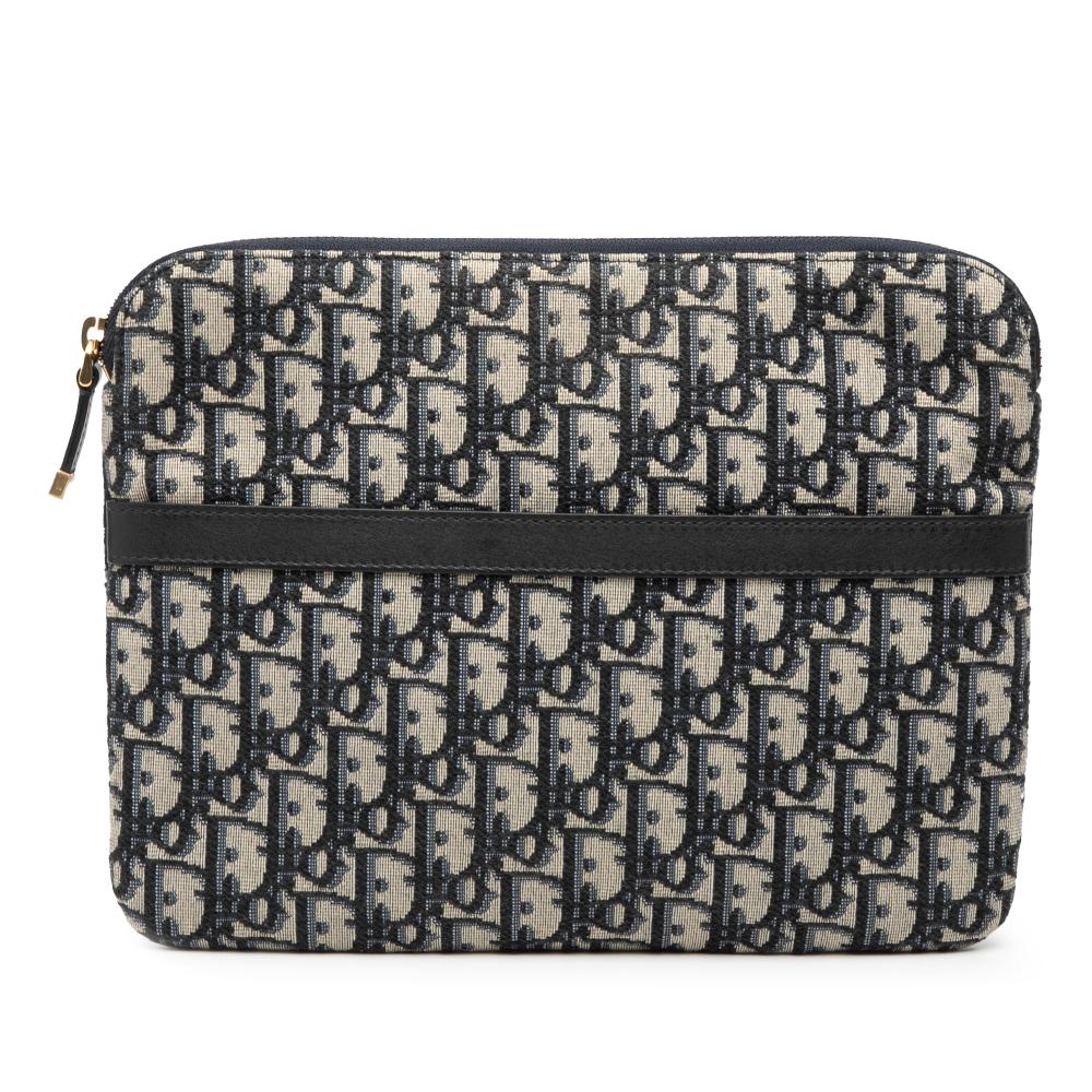 Christian Dior AB Dior Blue Navy Canvas Fabric Oblique Clutch Italy