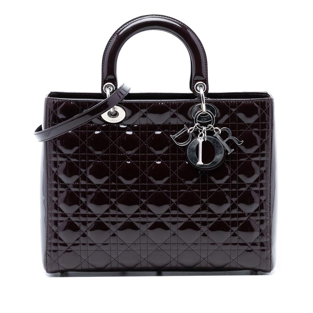 Christian Dior B Dior Purple Plum Patent Leather Leather Large Patent Cannage Lady Dior Italy