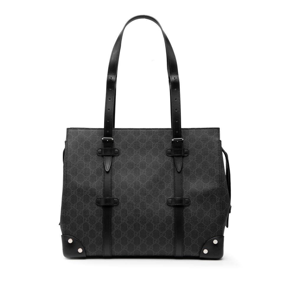 Gucci AB Gucci Black Coated Canvas Fabric GG Supreme Tote Italy