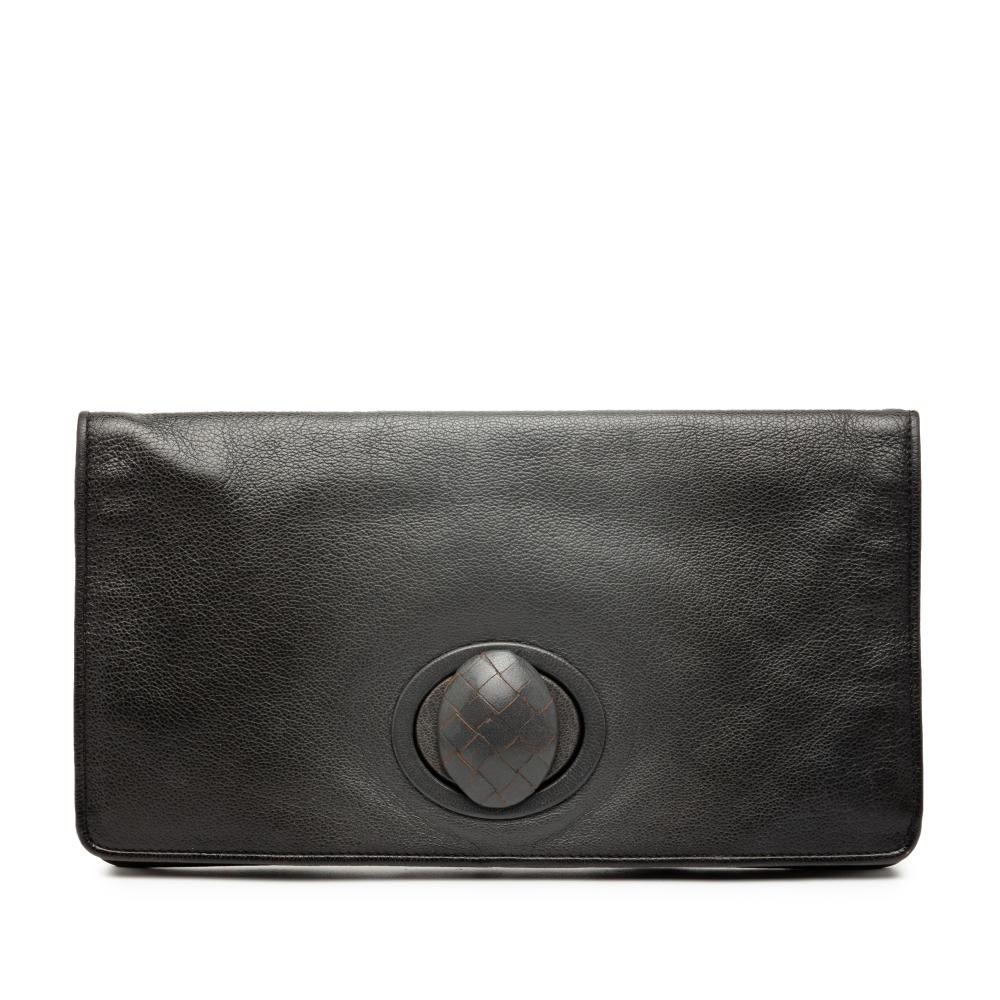 Bottega Veneta B Bottega Veneta Black Calf Leather Turn Lock Clutch Italy