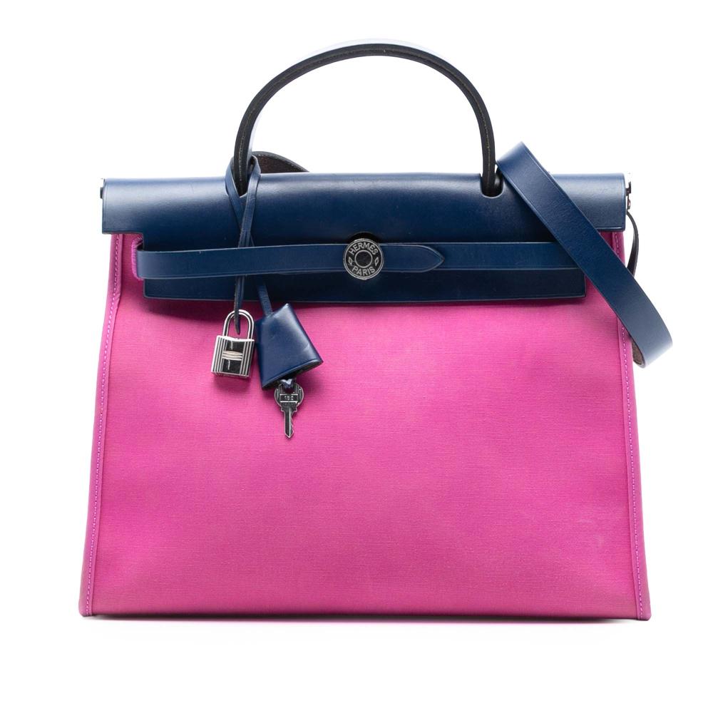 Hermès B Hermès Pink Hot Pink with Blue Dark Blue Canvas Fabric Toile Herbag Zip 31 France