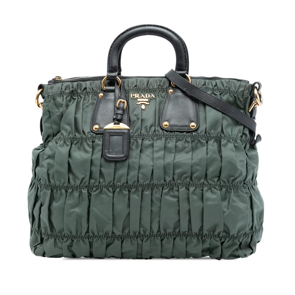 Prada B Prada Green Nylon Fabric Tessuto Gaufre Tote Italy